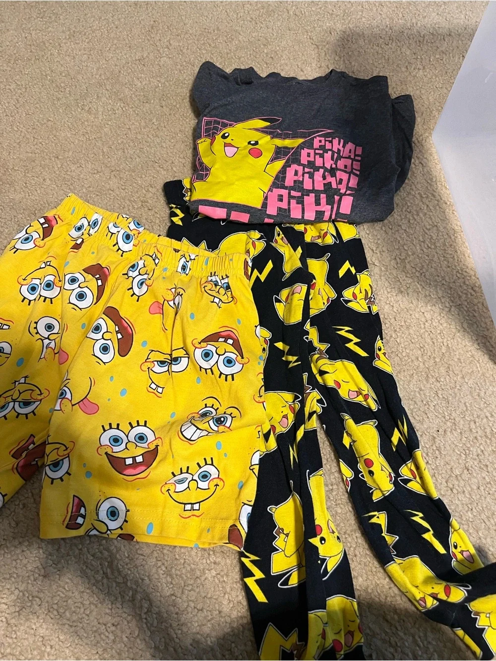 Kids Yellow SpongeBob & Pikachu Pajama Set - 3 Pieces